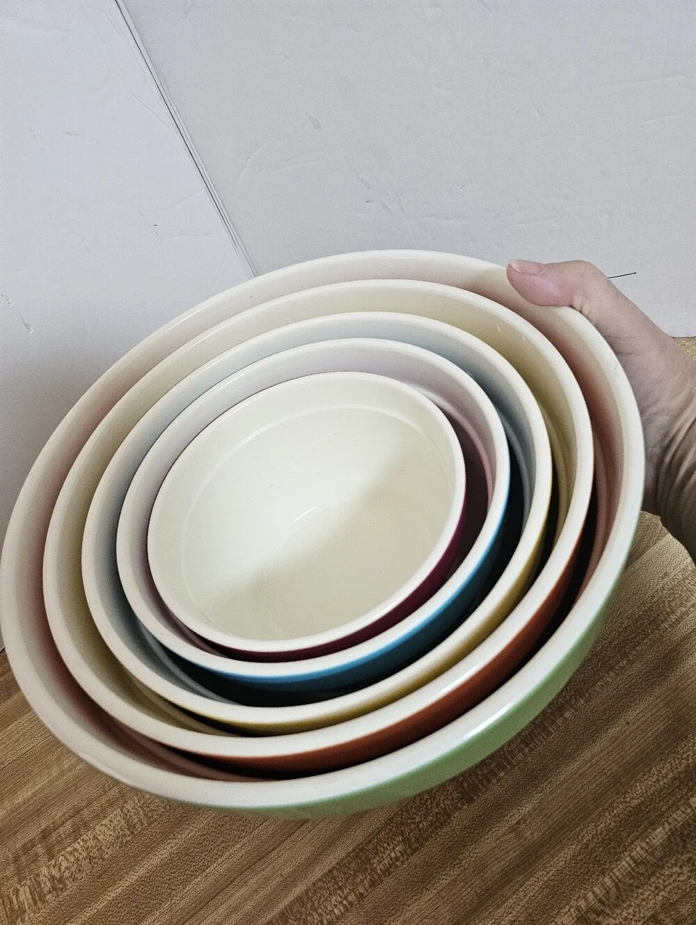 Vintage Melamine Nesting Mixing Bowls Set of 5 Retro Rainbow Heavy Duty Plastic